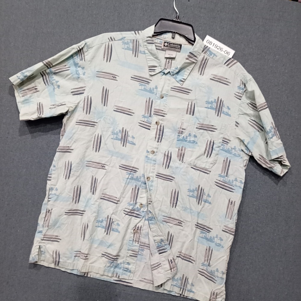 Columbia Sportswear Mens XXL AM7166 Surfboard Palm Tree Cotton Button Down Shirt